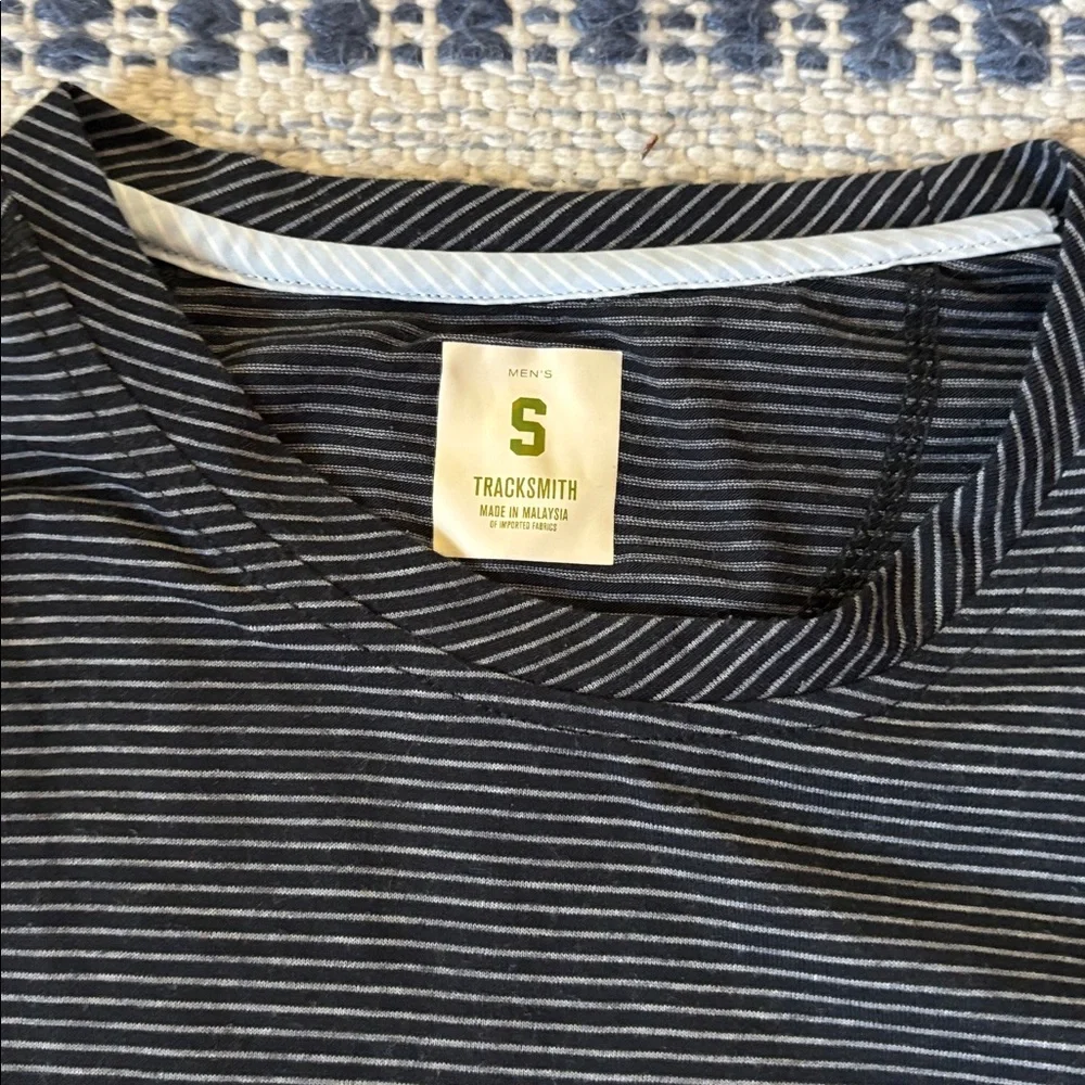 Tracksmith Black and Gray Thin-Stripe Short Sleeve Crewneck - Picture 2 of 3
